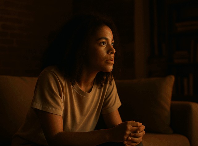 A person watching television closely